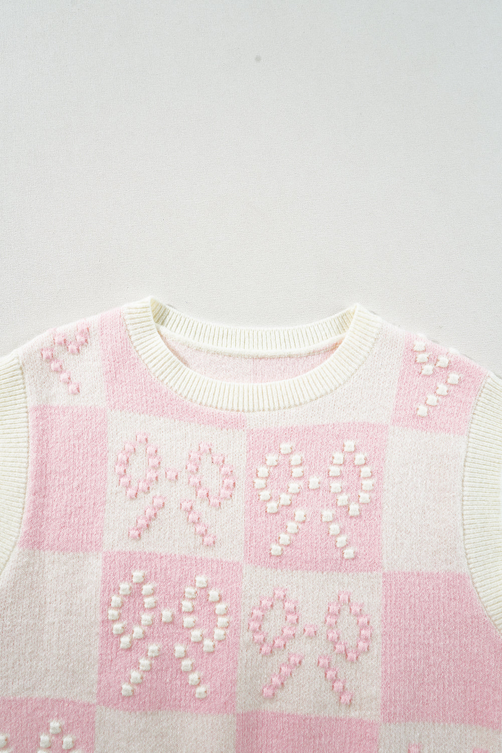 Preppy Bow Detail Checkered Sweater Vest | Pink