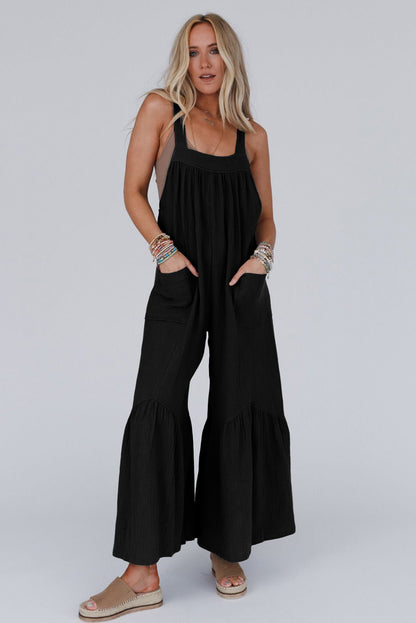 Wide Leg Ruffle Jumpsuit | Black