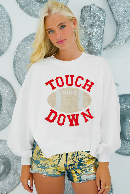 Touch Down Football Graphic Pullover Sweatshirt | White