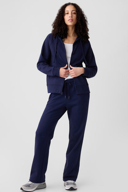 Solid Colour Drawstring Waist Casual Straight Pants | Navy Blue