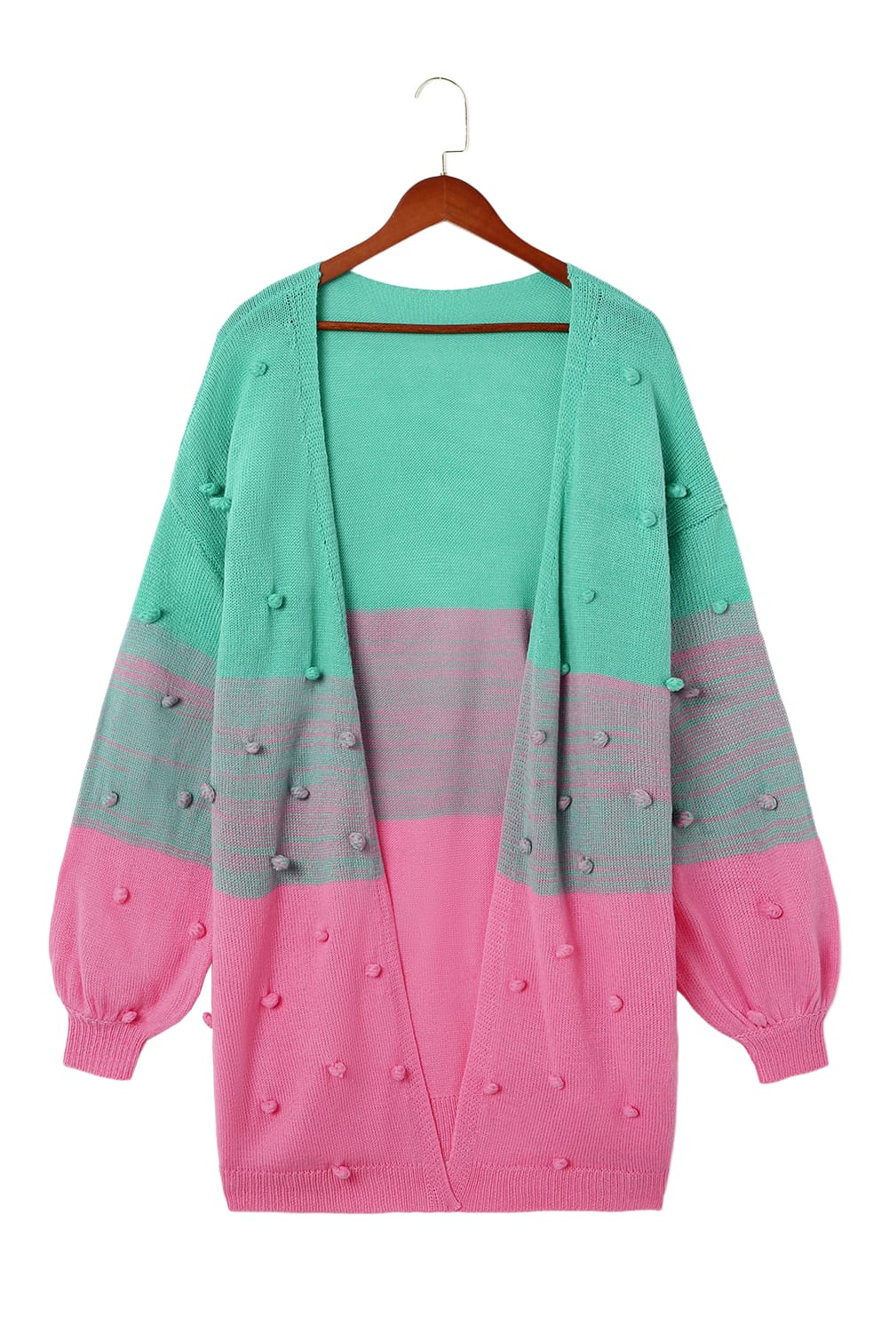 Pompom Colour Block Open Front Cardigan | Rose