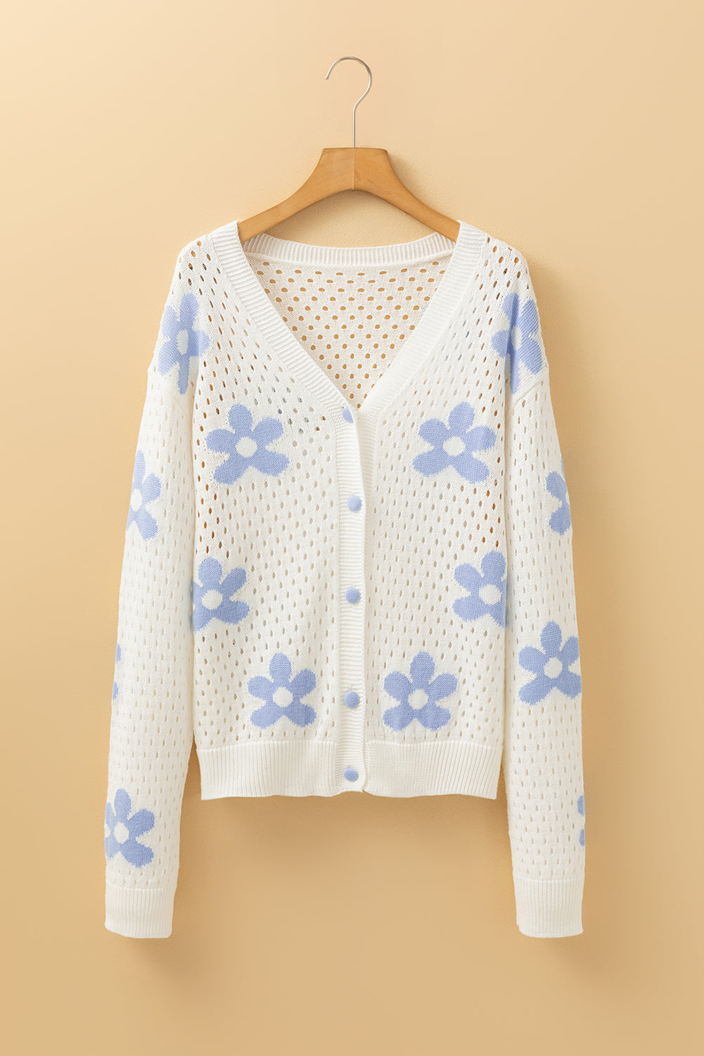 Flower Knit Hollow Out Open Short Cardigan | White