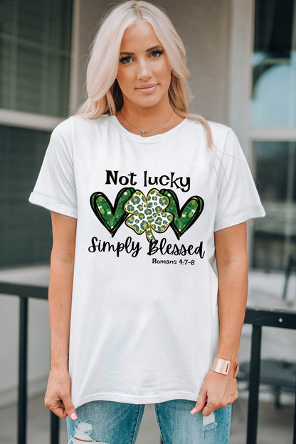 Heart Leopard Clover Slogan Letters Graphic Tee | White