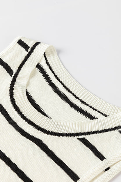 Striped Round Neck Sweater Vest | White