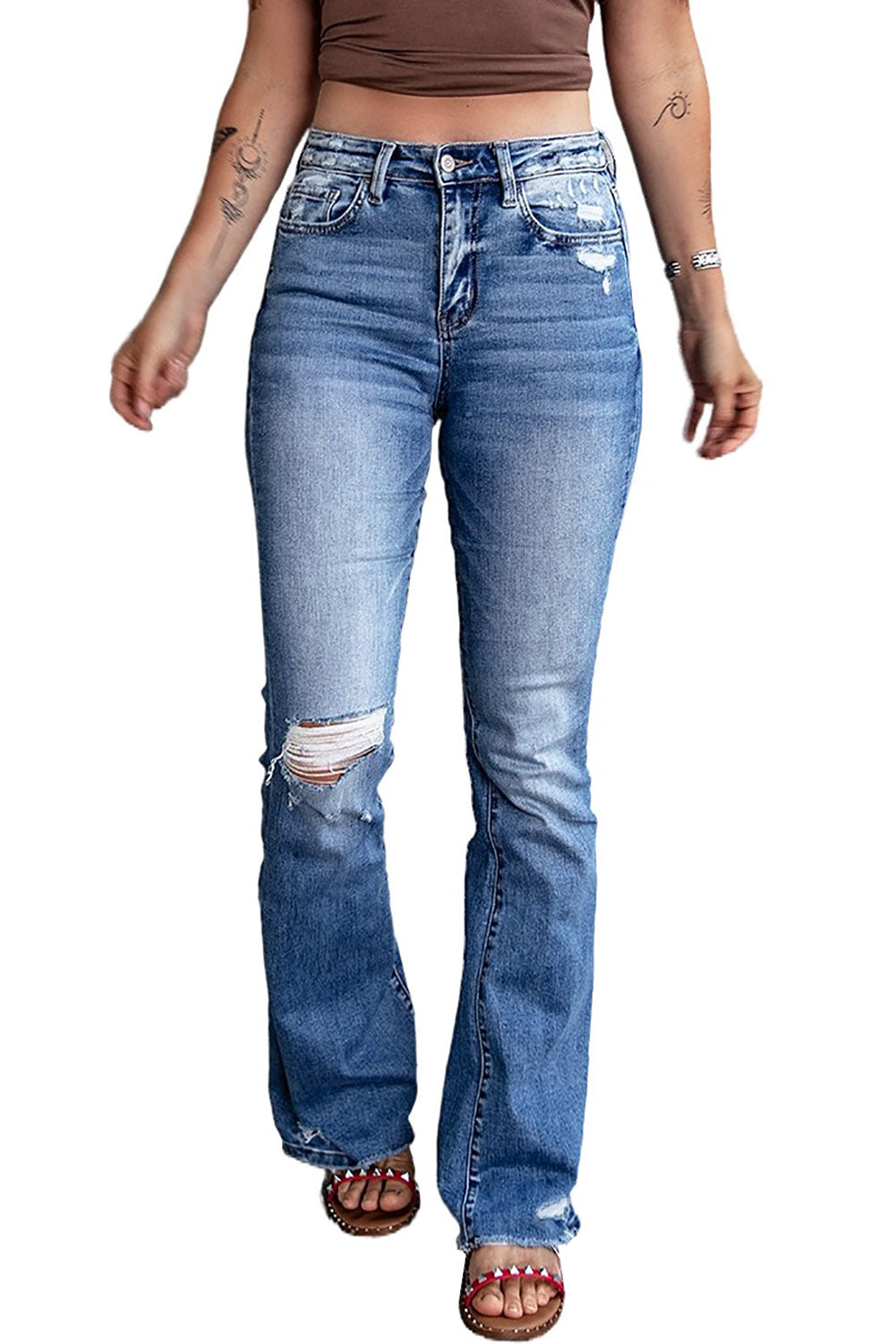 Distressed Flare Jeans | Blue