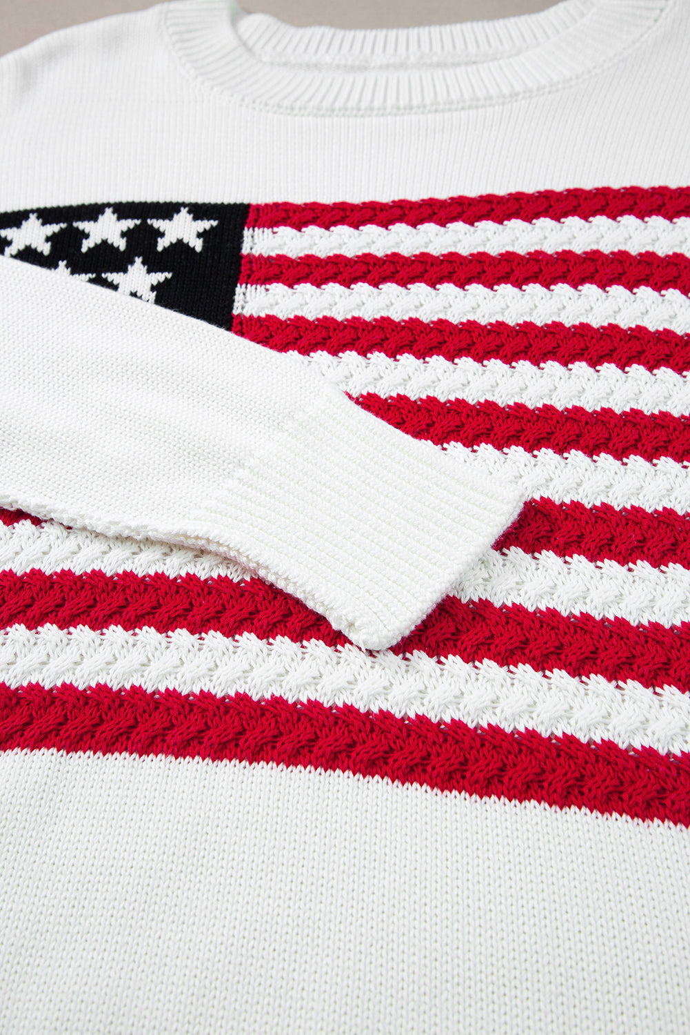 American Flag Cable Knit Drop Shoulder Sweater | White