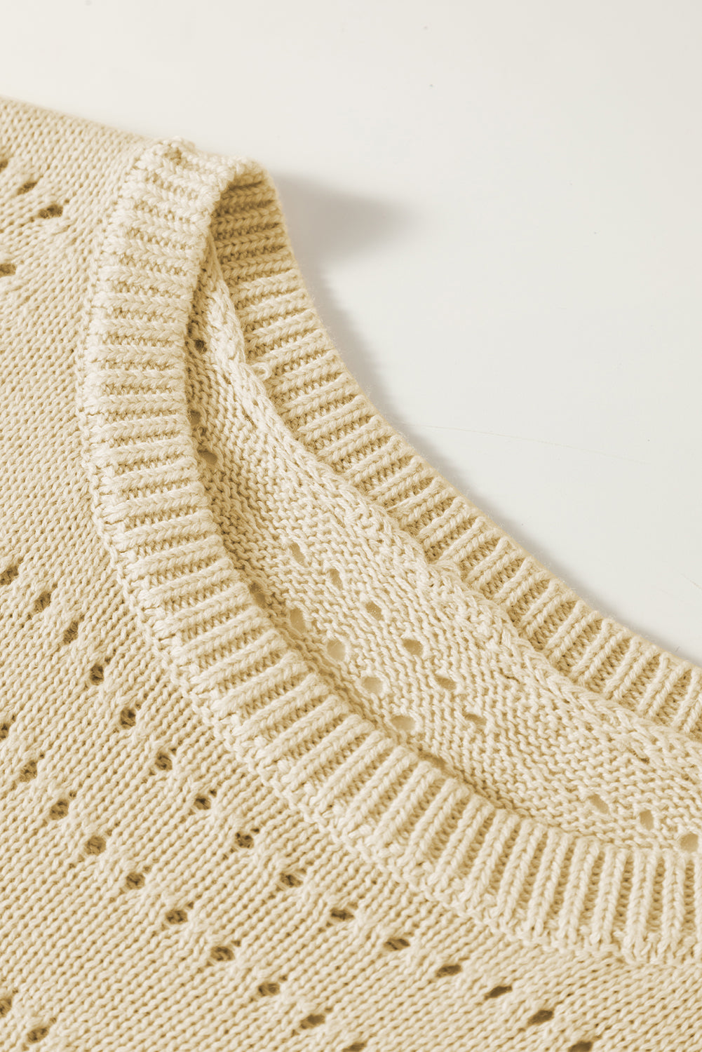 Knitted Hollow Out Short Sleeve Crop Sweater | Beige