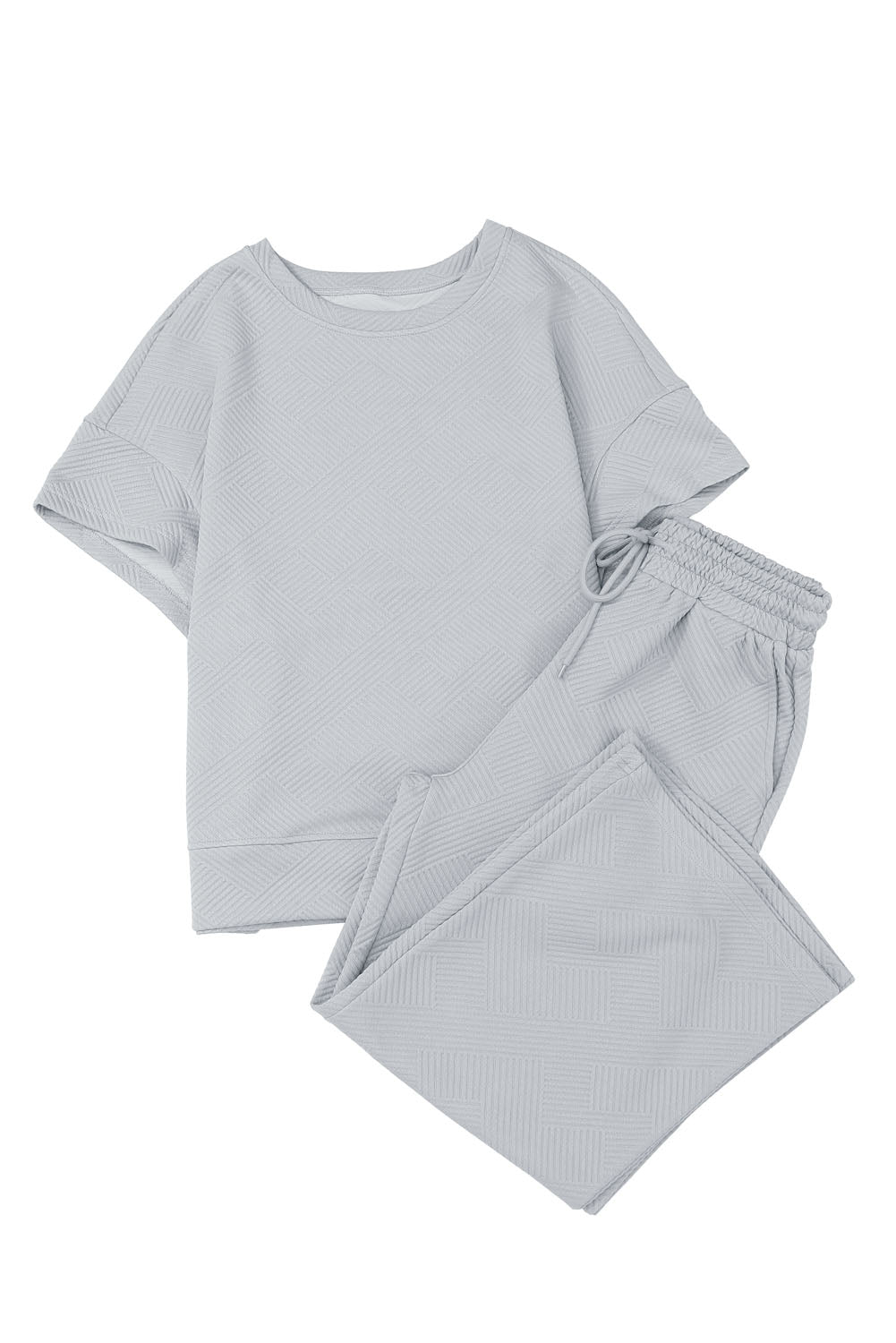 Textured Loose Fit T Shirt And Drawstring Pants Set | Gray