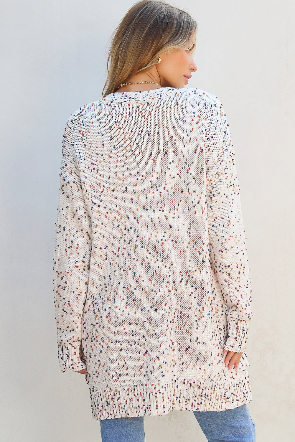 Confetti Rib Knit Long Sleeve Cardigan | White