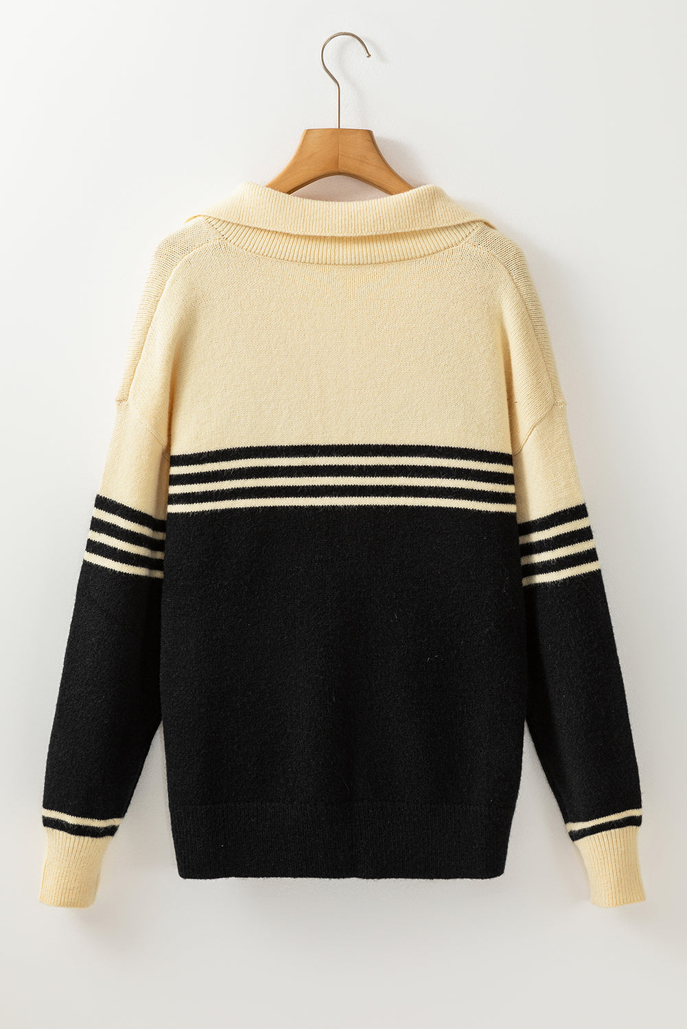 Colourblock Stripe Collared V Neck Sweater | Black