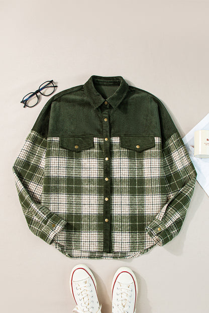 Snap Buttons Colourblock Plaid Shacket | Blackish Green