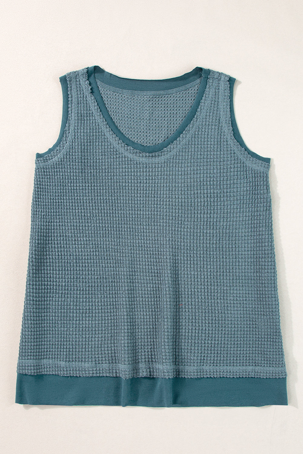 Scoop Neck Waffle Knit Flowy Vest | Real Teal