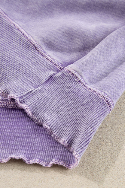 Solid Waffle Knit Patchwork Raglan Sleeve Sweatshirt | Orchid Petal