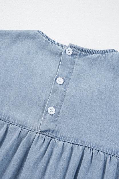 Ruffle Short Sleeve Tiered A-Line Denim Dress | Beau Blue