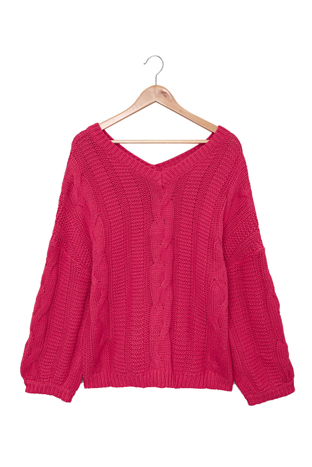 Bubblegum V-Neck Braided Knit Sweater | Rose