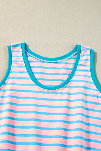 Contrast Trim Pocketed Casual Tank Dress | Pink Stripe