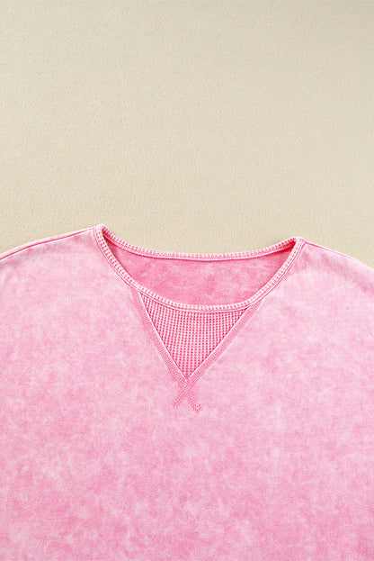 Mineral Wash Exposed Seam Drop Shoulder Oversized Tee | Strawberry Pink