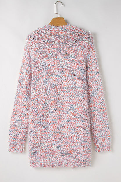 Multicolour Confetti Open Front Knit Cardigan | Pink