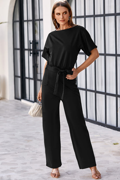 Belted Wide Leg Jumpsuit | Black