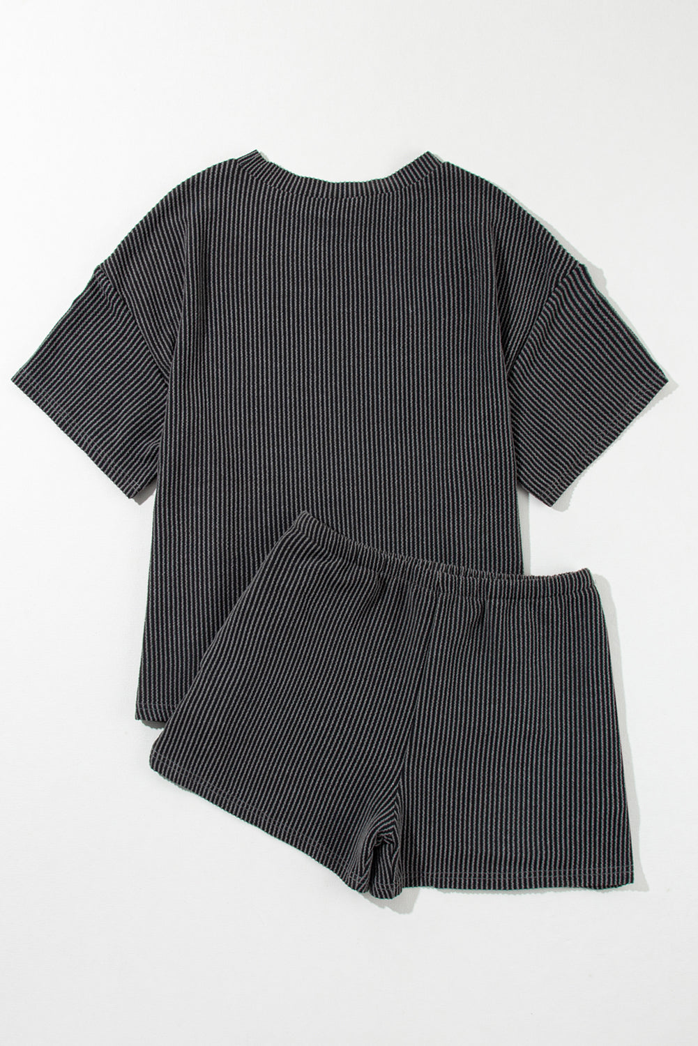 Ribbed Textured Knit Loose Fit Tee And Shorts Set | Carbon Grey