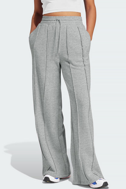 Seamed Drawstring High Waist Wide Leg Sweatpants | Gray