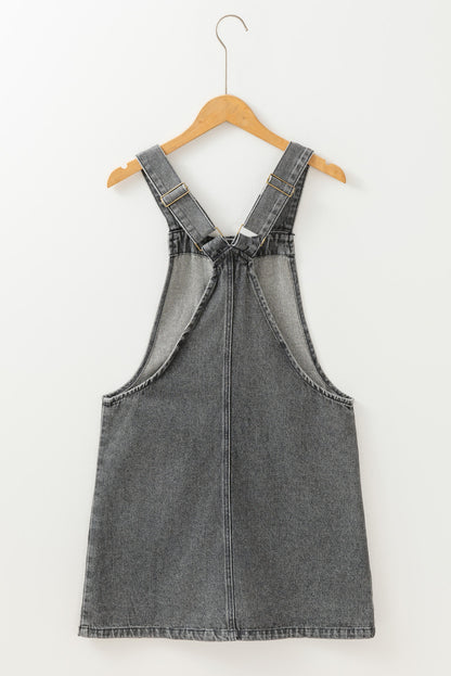 Wide Strap Button Front Pocketed Denim Mini Dress | Medium Grey