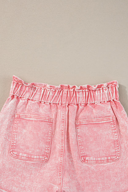 Vintage Washed Frilled High Waist Denim Shorts | Dusty Pink