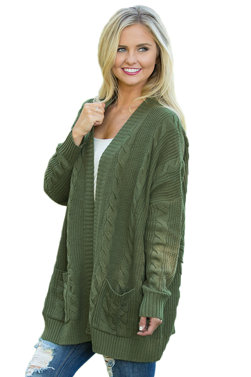 Army Knit Texture Long Cardigan | as shown