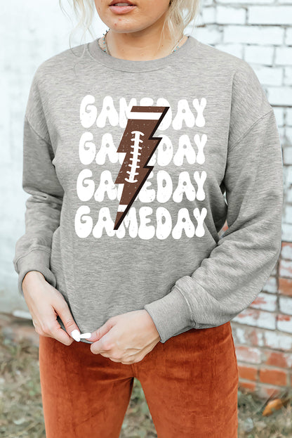 Game Day Lightning Rugby Football Print Pullover Sweatshirt | Gray