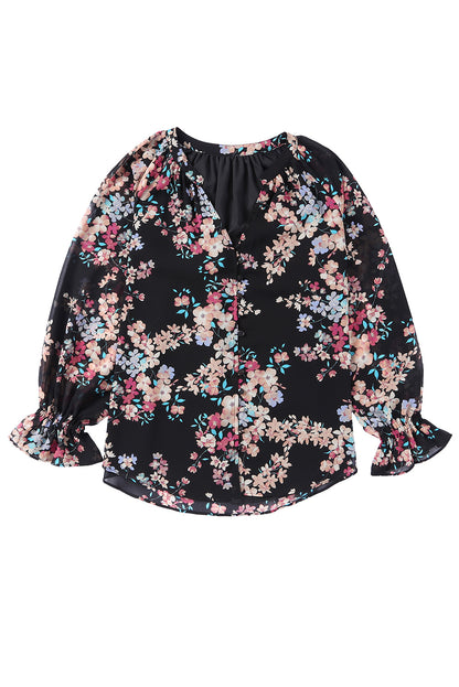 Wildflower Print Chiffon Blouse | Black