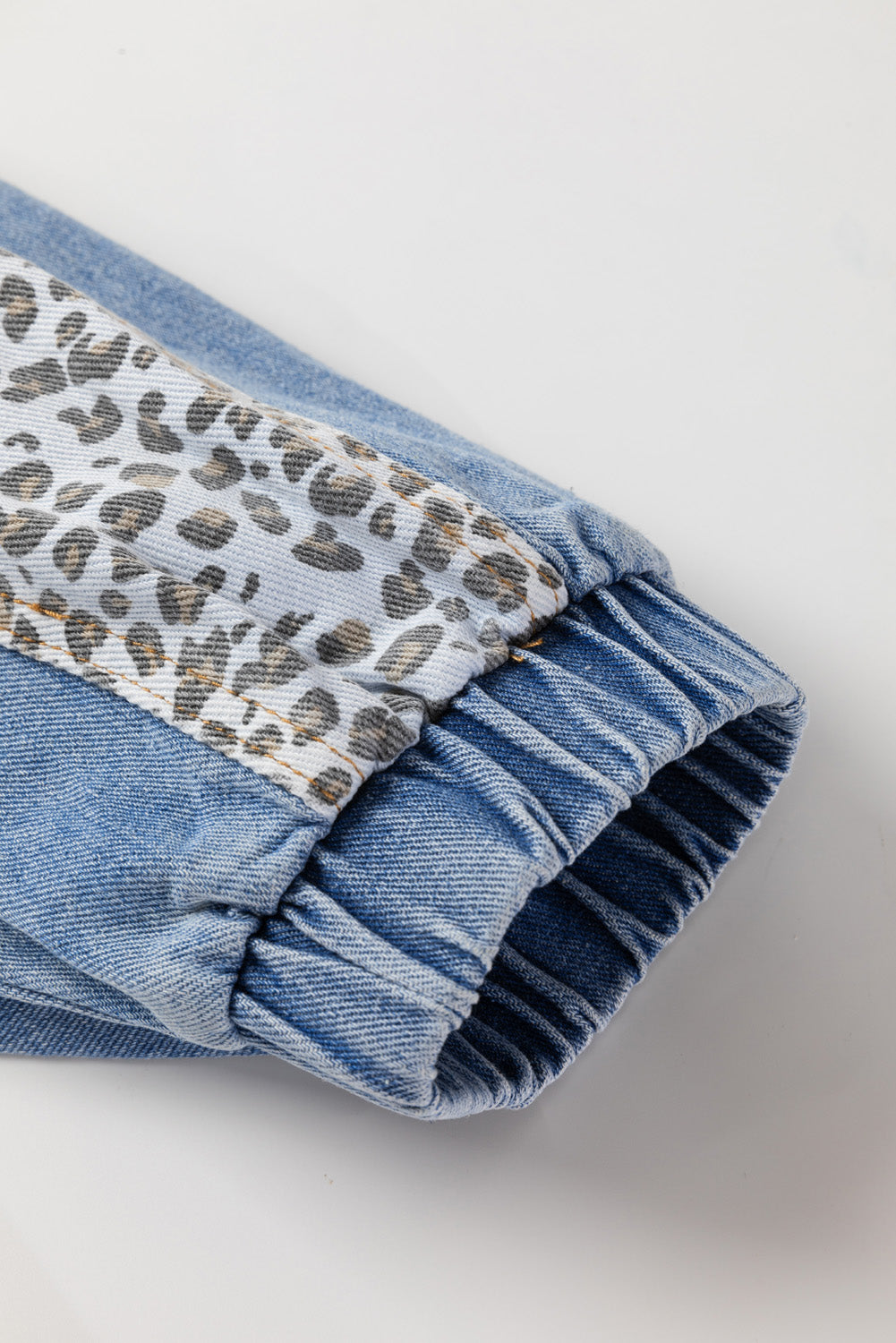 Leopard Patchwork Flap Detail Plus Size Denim Jacket | Beau Blue