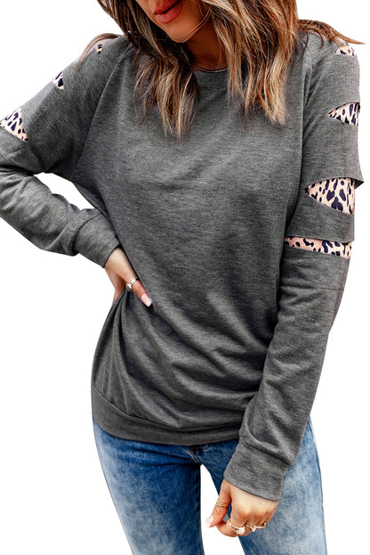 Leopard Insert  Sweatshirt | Gray