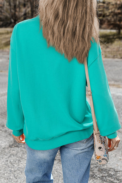 Plain Drop Shoulder Crewneck Pullover Sweatshirt | Aruba Blue