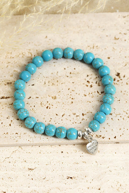 Heart Pendant Turquoise Beads Western Bracelet | Green