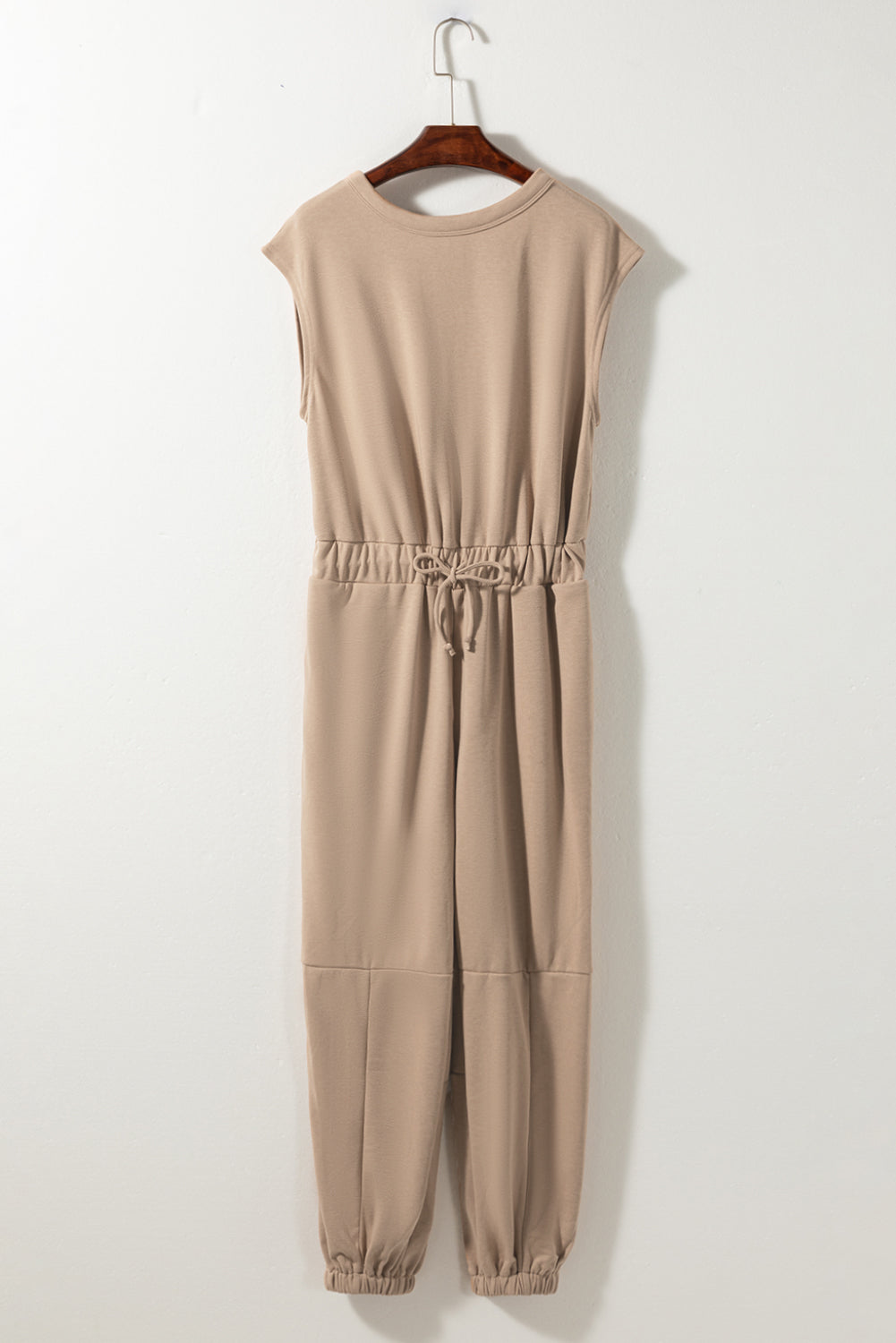 Cap Sleeve Open Back Drawstring Jogger Jumpsuit | Light French Beige