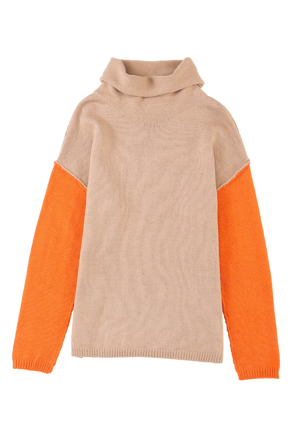 Colour Block Turtle Neck Drop Shoulder Knit Sweater | Khaki