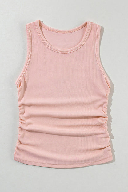 Plain Ruched Side Slim Tank Top | Apricot Pink