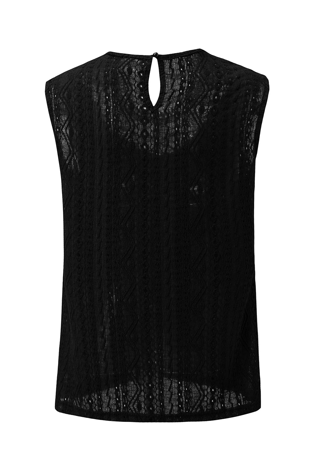 Guipure Lace Crochet Keyhole Back Tank Top | Black