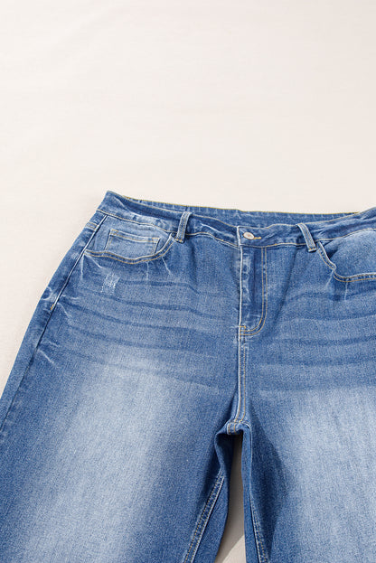 Medium Wash Ripped Edge Flared Plus Size Jeans | Ashleigh Blue