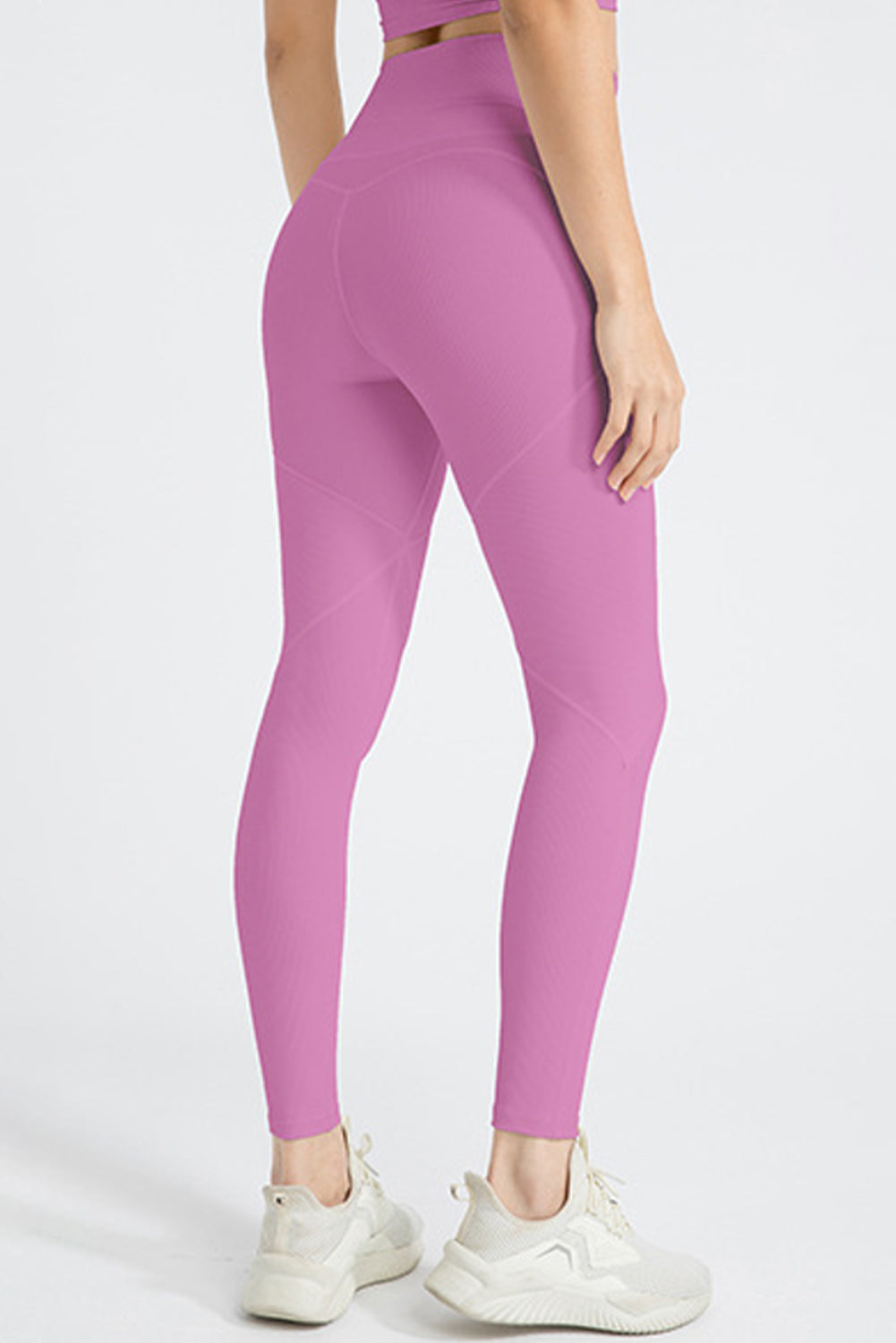 Exposed Seam Textured Cross Waist Gym Leggings | Phalaenopsis