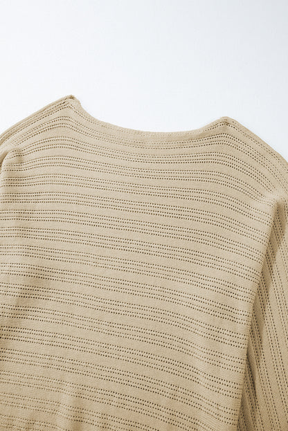 Lantern Sleeve Eyelets Textured Knit Sweater | Apricot