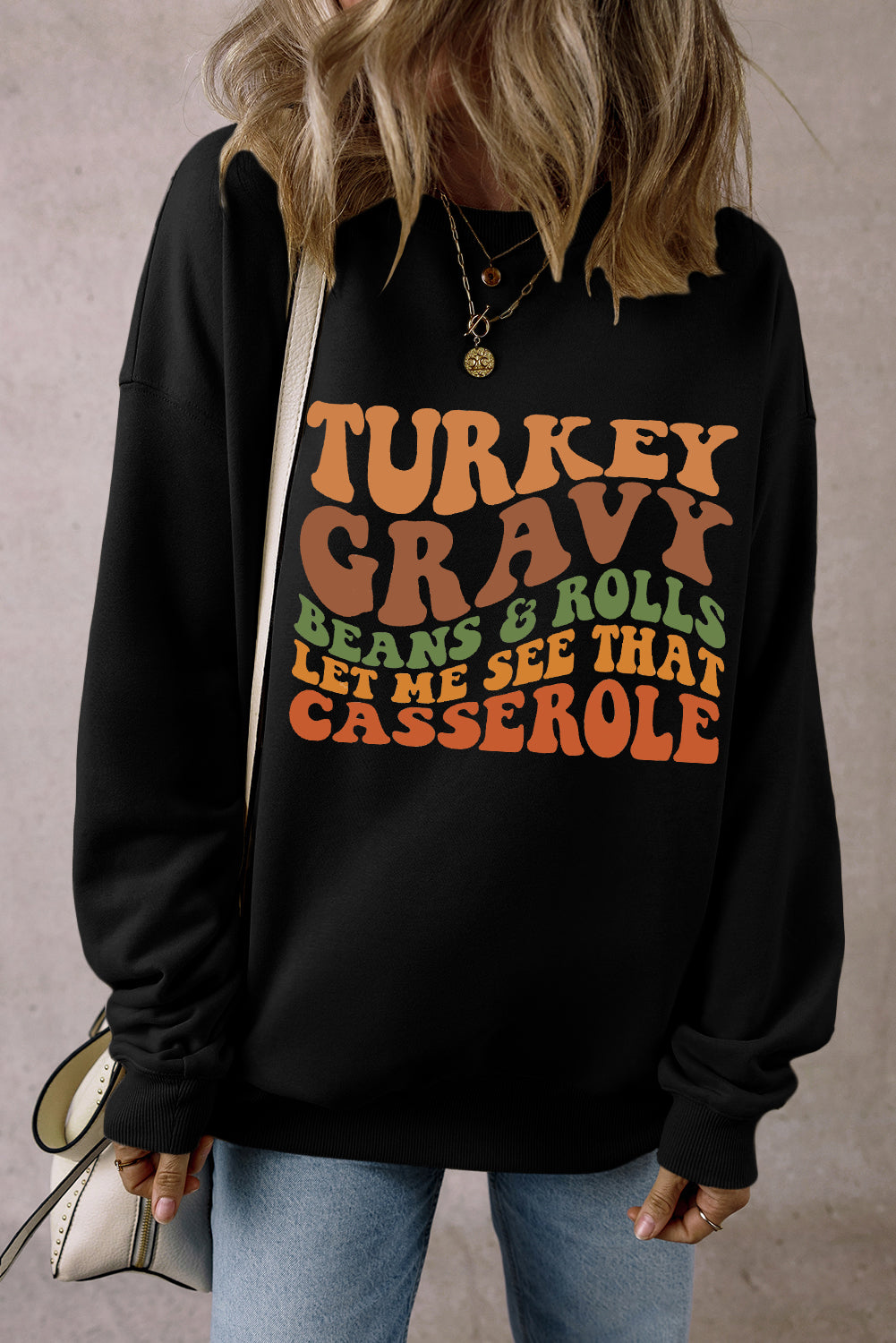 Black Thanksgiving Slogan Print Drop Shoulder Sweatshirt