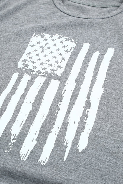 America Flag Print Crewneck T-Shirt | Gray