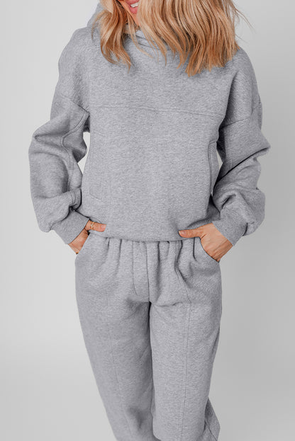 Solid Exposed Seams Hoodie And Joggers Activewear Set | Gray