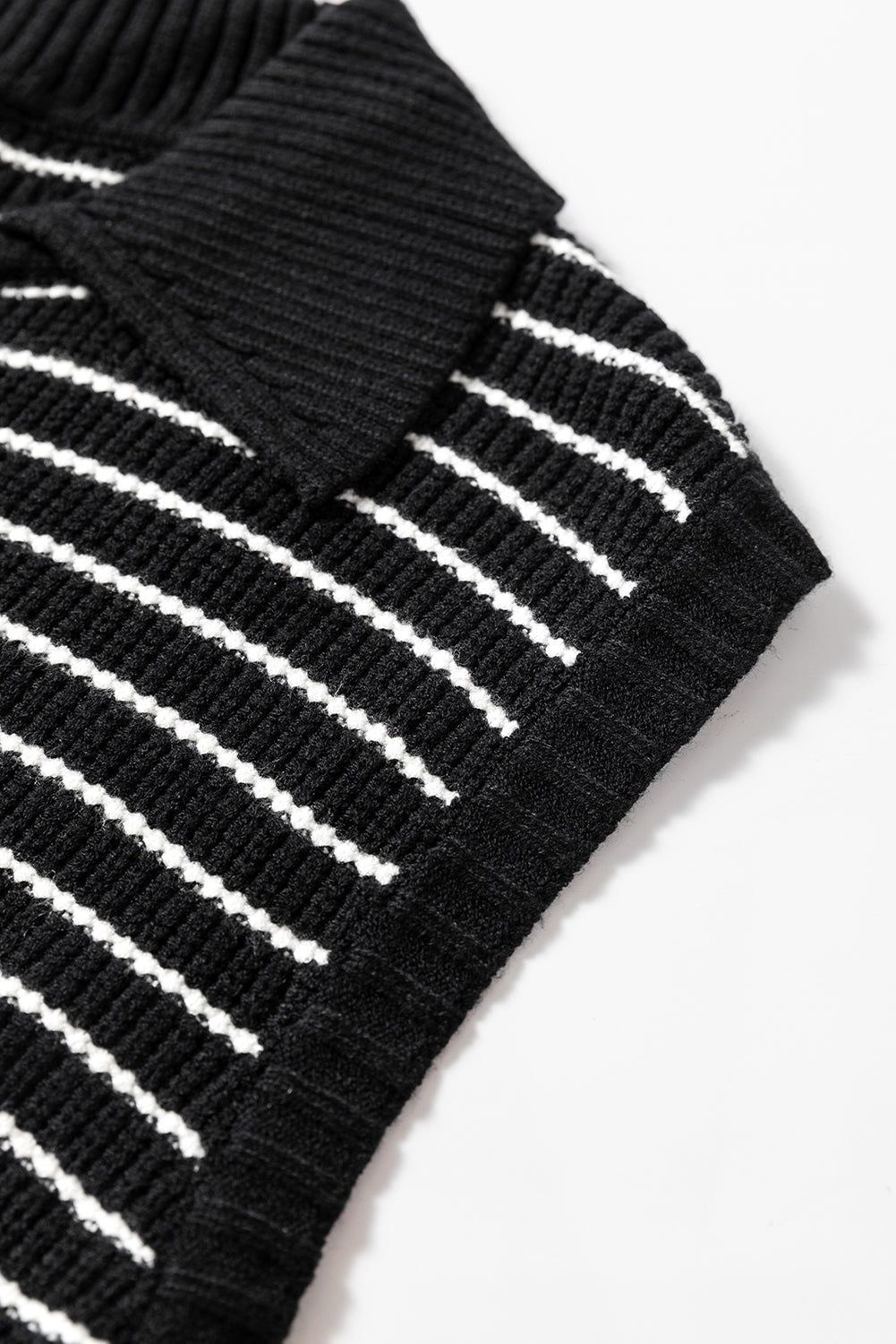 Turn-Down V Neck Sweater Tank Top | Black Stripe