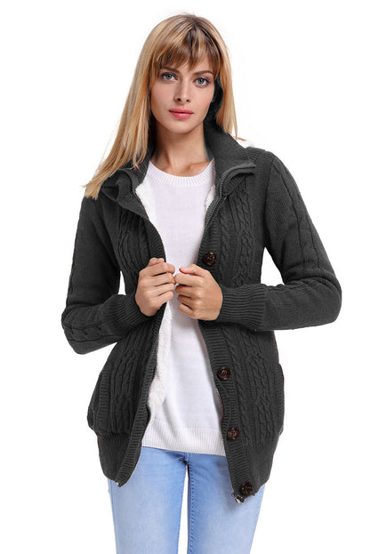 Charcoal Long Sleeve Button-Up Hooded Cardigans | as shown