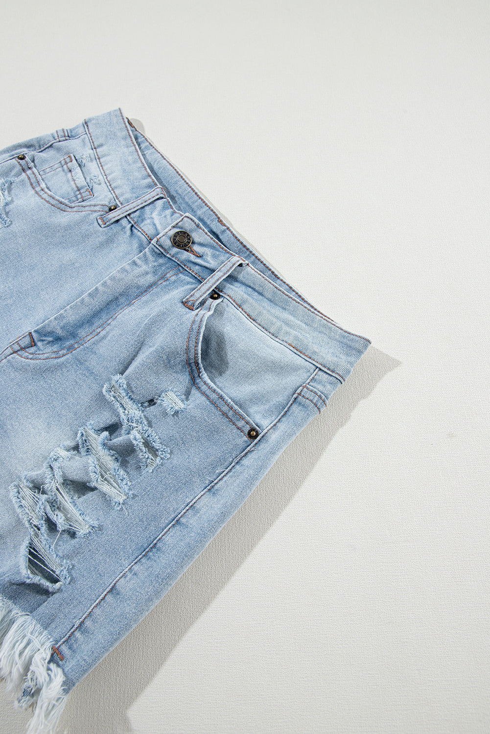 Distressed Ripped Raw Hem High Waist Denim Shorts | Light Blue