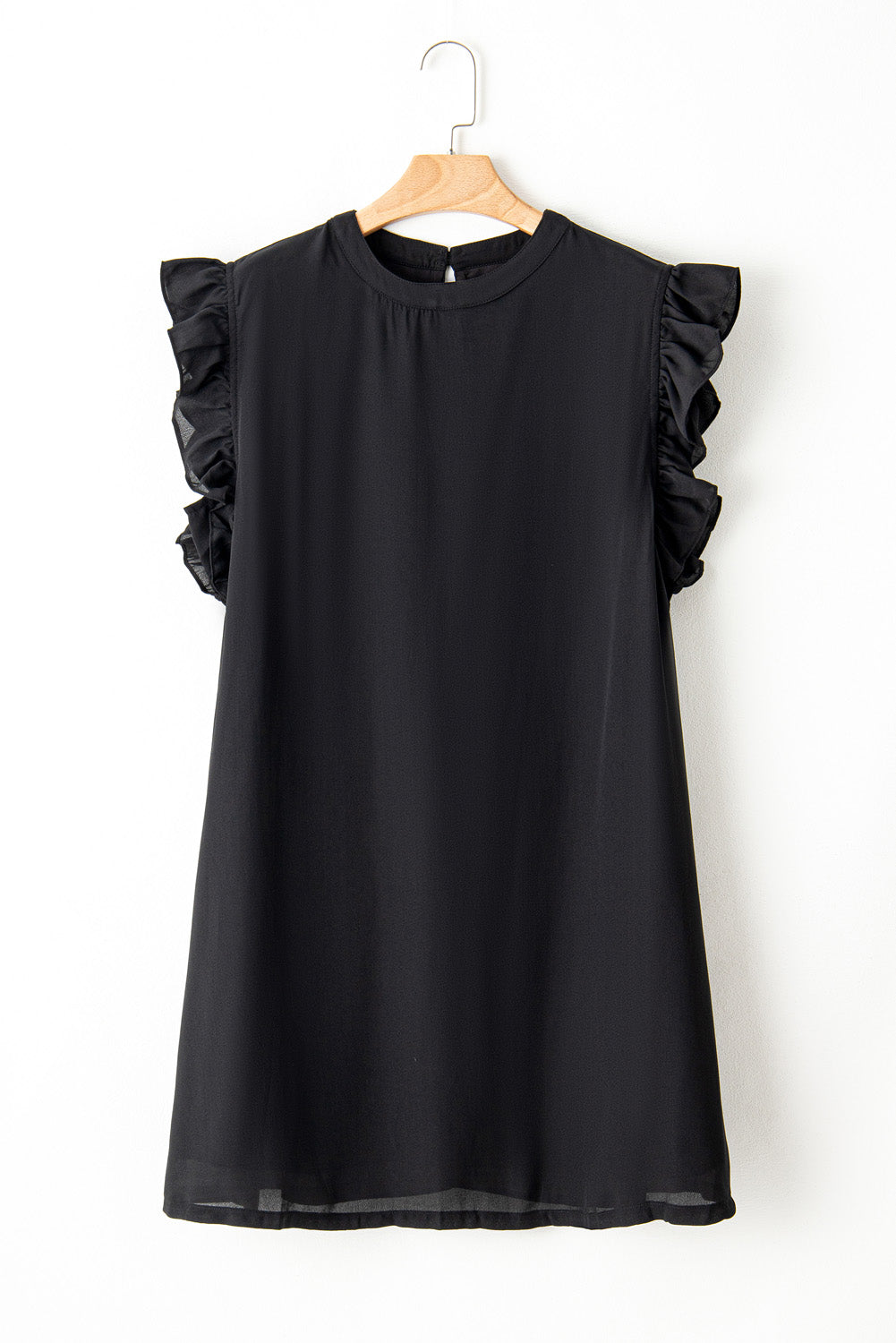 Keyhole Back Ruffled Plus Shift Dress | Black