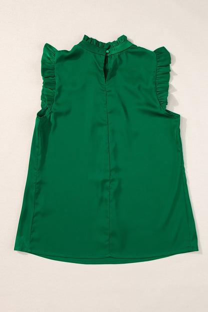 Pleated Mock Neck Frilled Trim Sleeveless Top | Bright Green