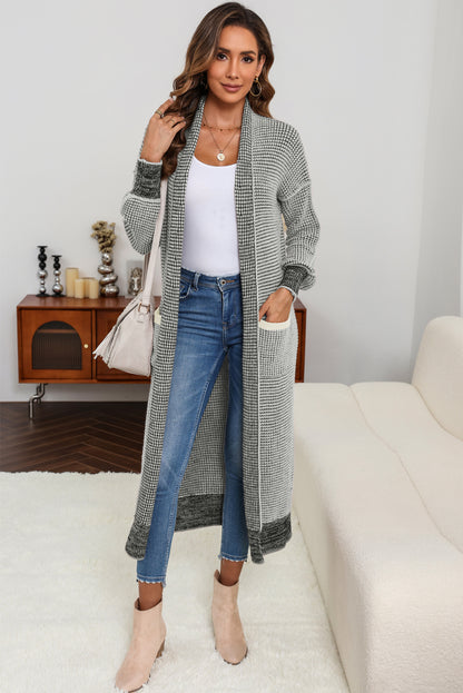 Textured Knit Pocketed Duster Cardigan | Gray